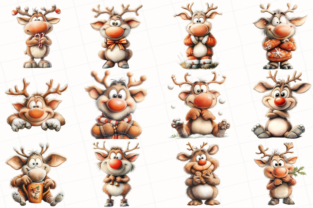 Quirky Christmas Reindeer Clipart, an Illustration by OK Design (Photo 7 of 7)