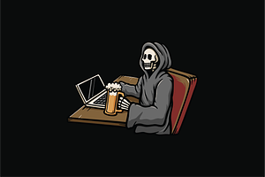 Grim Reaper with Laptop and Beer, an Object Illustration by nomlimo.com