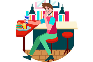 Man eating at fast food restaurant, a Person Illustration by vectorpointstudio