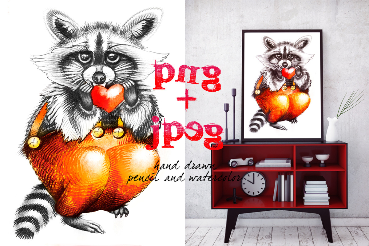 Raccoon with heart, an Animal Illustration by Allween (Photo 4 of 4)