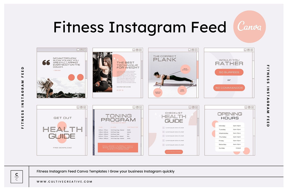 Fitness Instagram Feed Template, a Social Media Template by Cultive Creative (Photo 1 of 13)