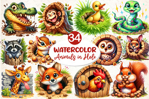 Funny Animals in Hole Clipart, an Illustration by Dream Creation