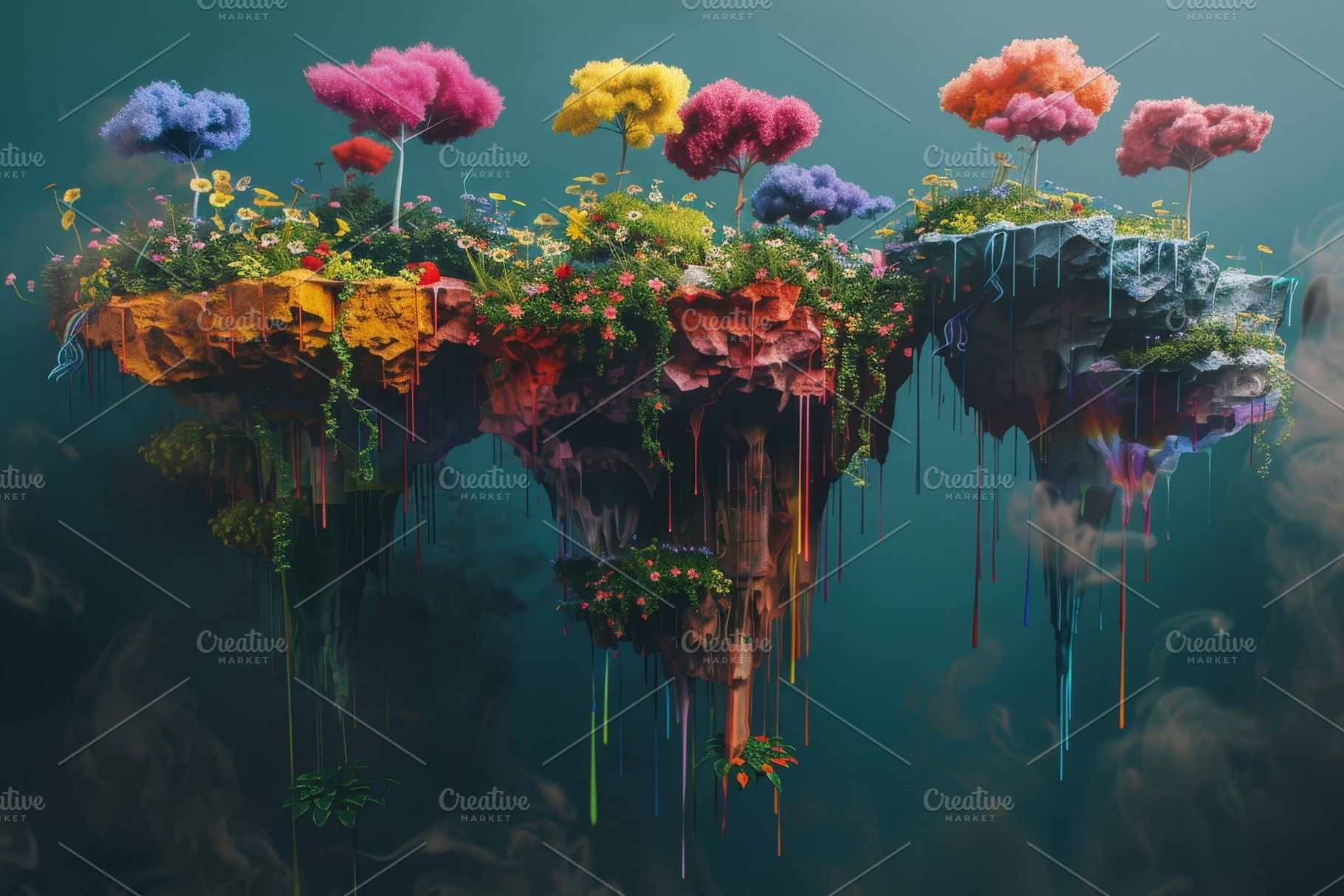 A vibrant island covered in colorful, a Photo by Iftikhar Alam