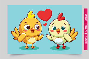 Two chicks love heart, an Illustration by Tanuart