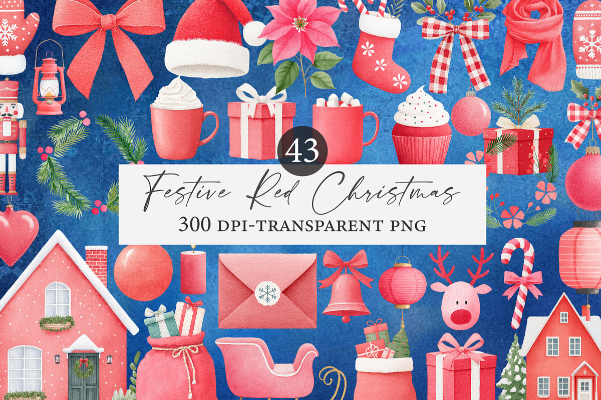 Festive Red Christmas Watercolor, an Illustration by Designworld (Photo 1 of 5)