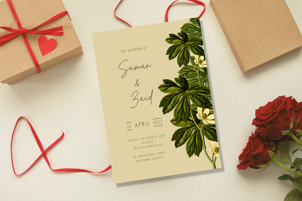 Leave Floral Wedding Invitation, an Invitation Template by Weddinginvitation by Fati