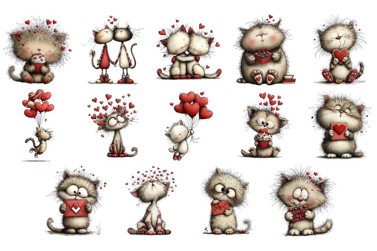 Whimsical Cats Valentine's Day PNG, an Illustration by Craft Nest (Photo 5 of 5)