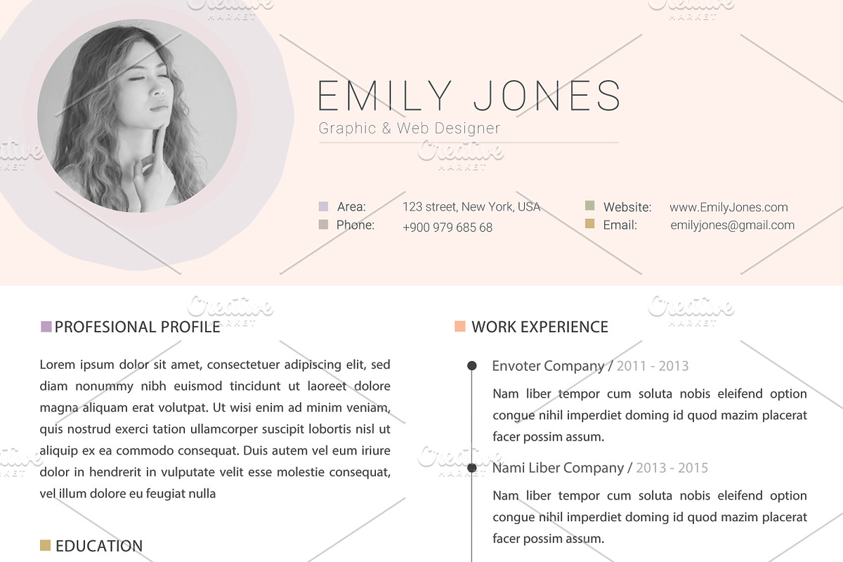 Simple Color CV-Resume Template *C, a Resume Template by Showy68 Template