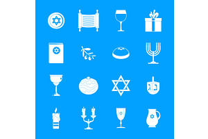 Chanukah jewish holiday icons set, an Object Illustration by Ylivdesign
