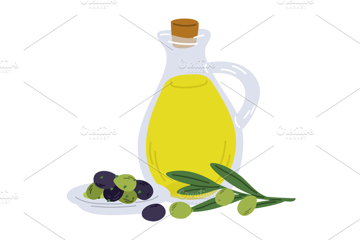 Glass bottle of olive oil with cork, a Food Illustration by Vectorbuum