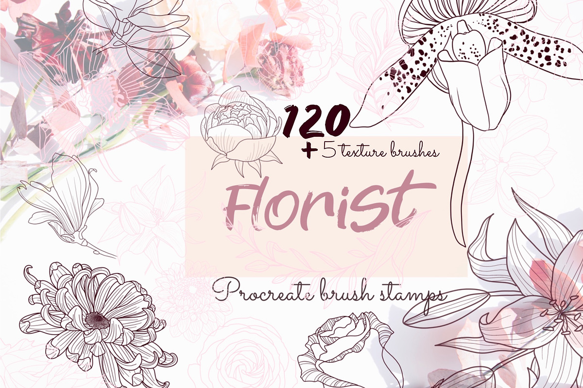 Procreate Floral Brush Stamps, a Brush Add-On by HabitusDesigns