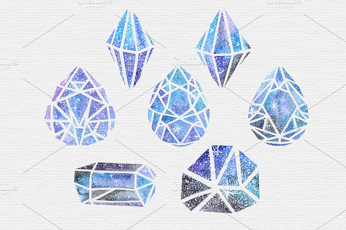 Galaxy Watercolor Crystal Clipart, an Illustration by TigerlilyDesignCo (Photo 2 of 6)
