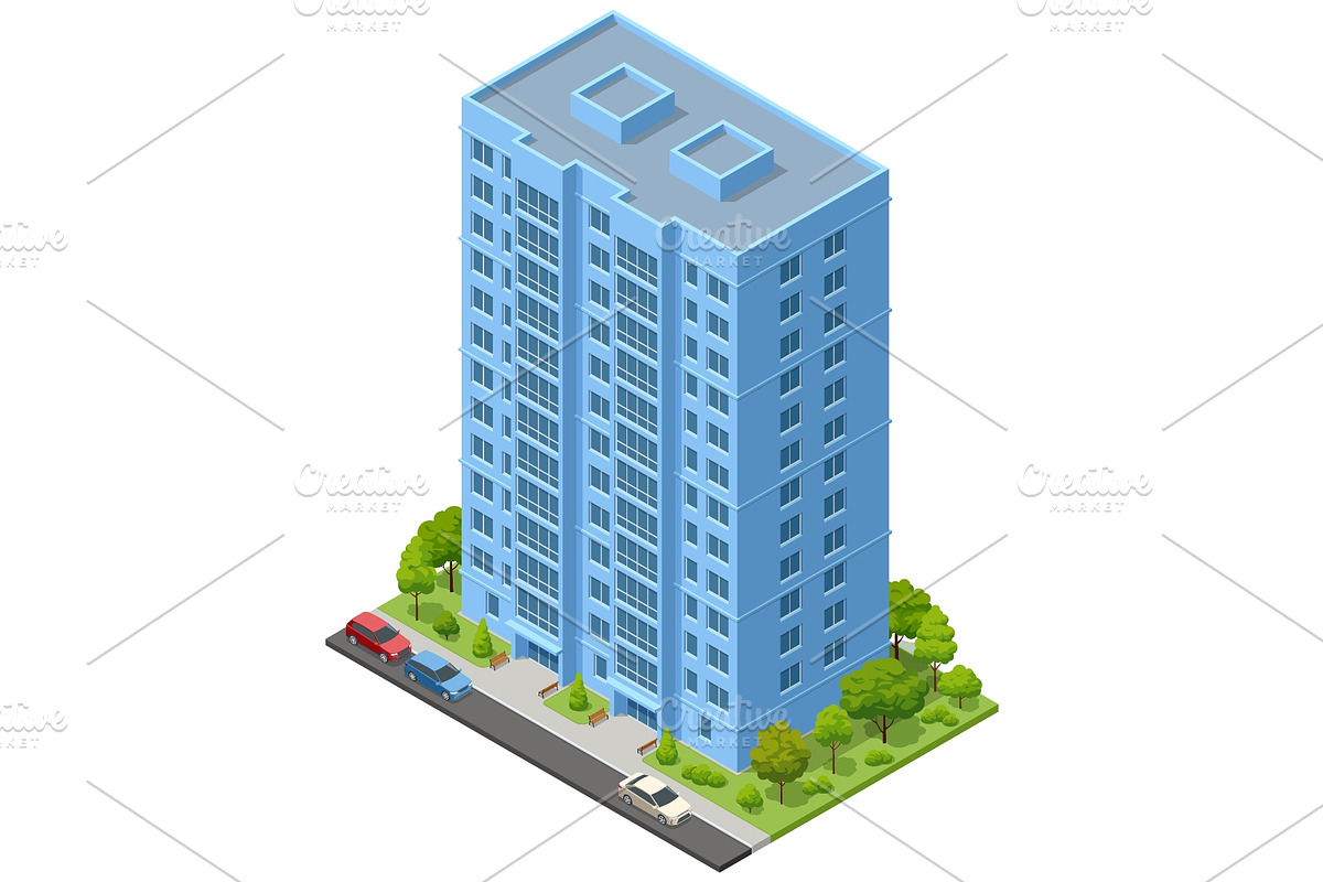 Isometric Blue High Rise Apartment, an Object Illustration by Golden Sikorka (Photo 3 of 3)