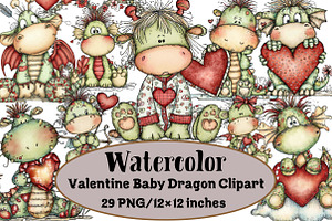 Valentine Baby Dragon Clipart, an Illustration by Design Market