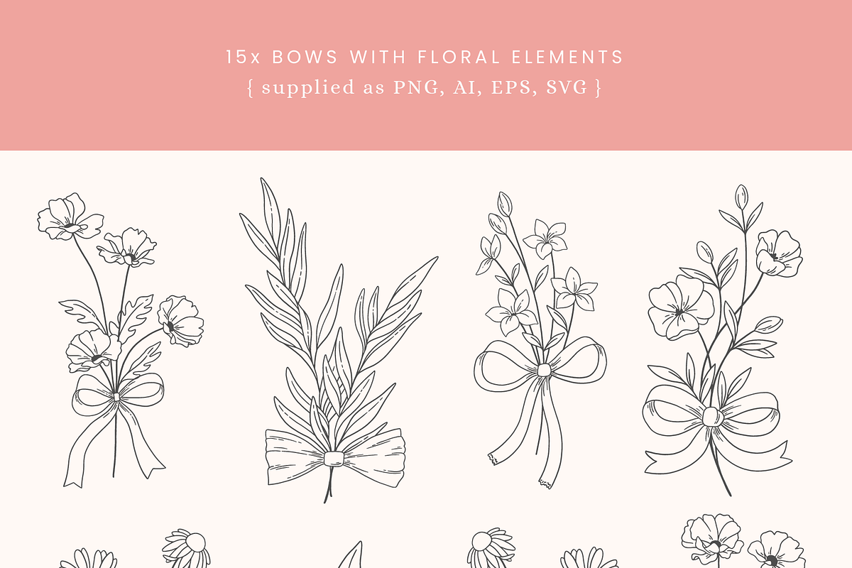 Floral Bows Vector Illustrations, a Decorative Illustration by Emma Webb Studio (Photo 5 of 7)