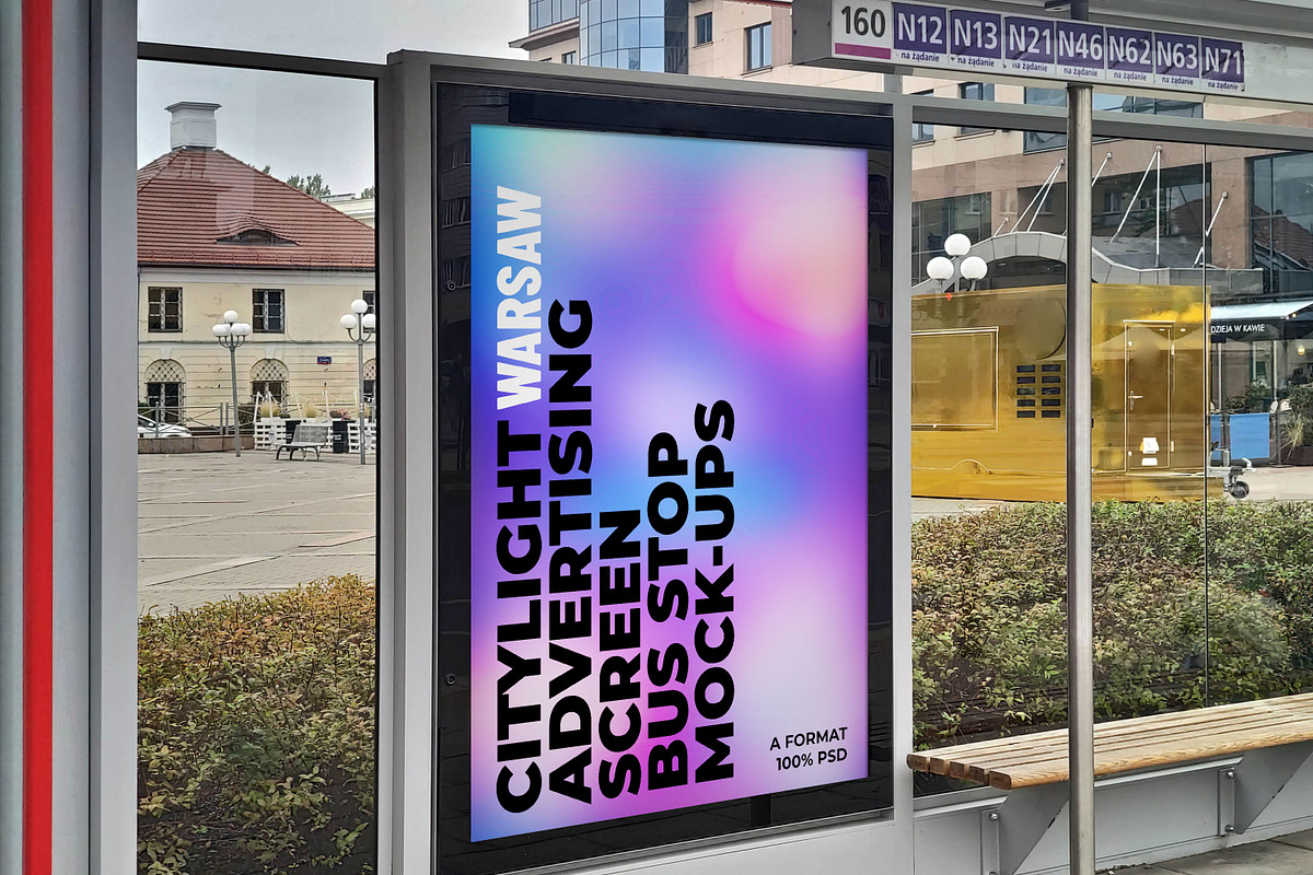 Warsaw Citylight Ad Bus Stop 12 v2, an Advertising Mockup by Graphic Shelter (Photo 7 of 8)