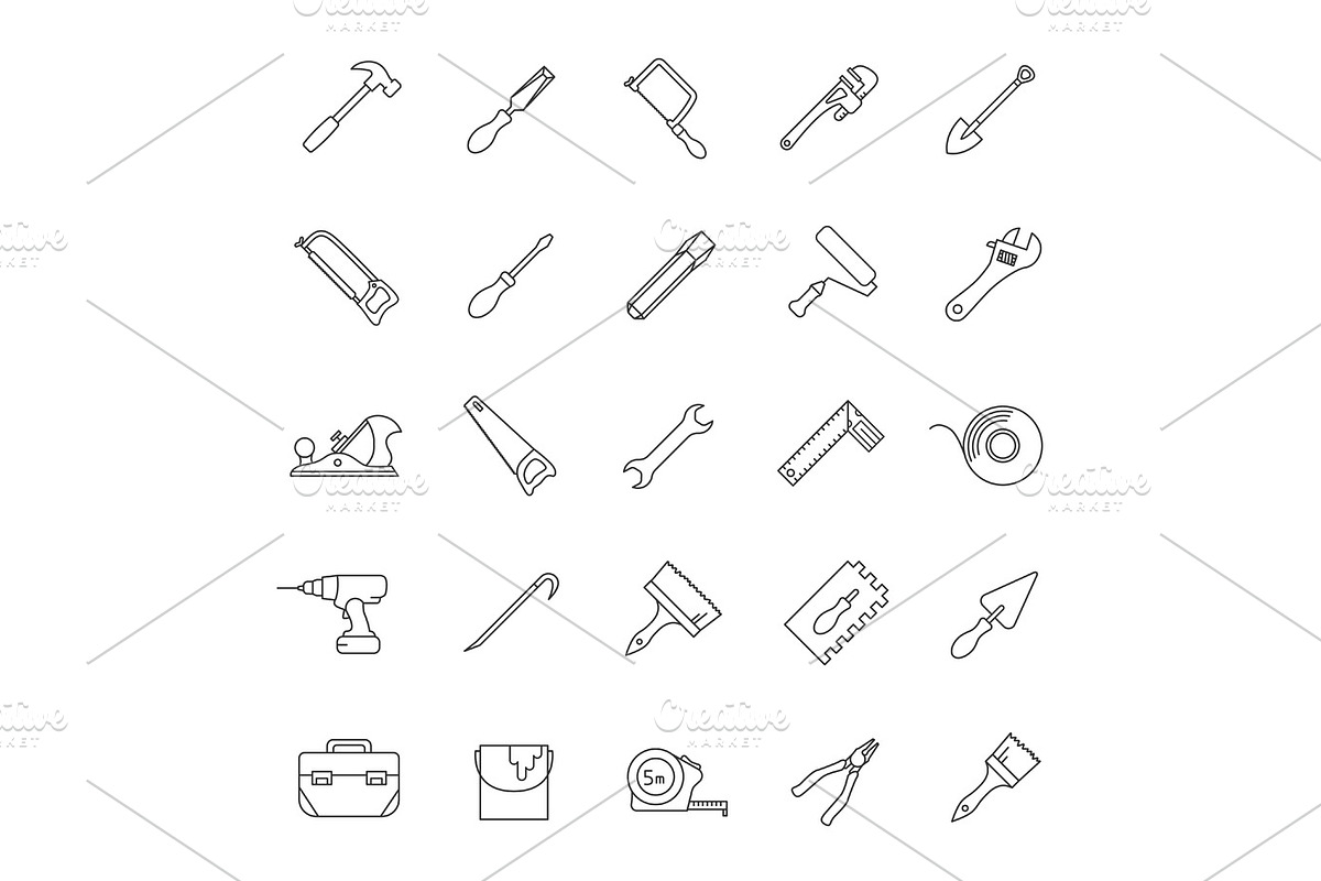Construction tools linear icons set, an Outline Icon by IMG Visuals