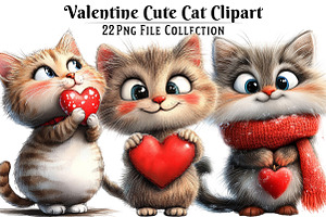 Valentine's Cute Cat Clipart, an Illustration by Dream Creation