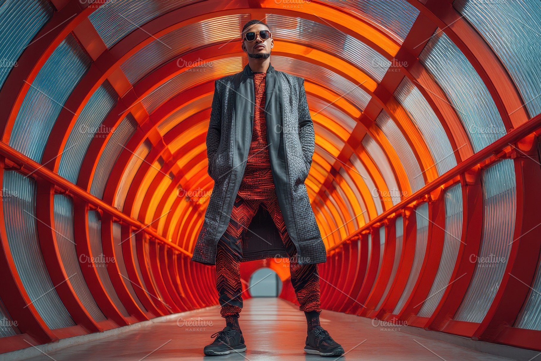 Stylish model poses in colorful, a Photo by Pavel_design