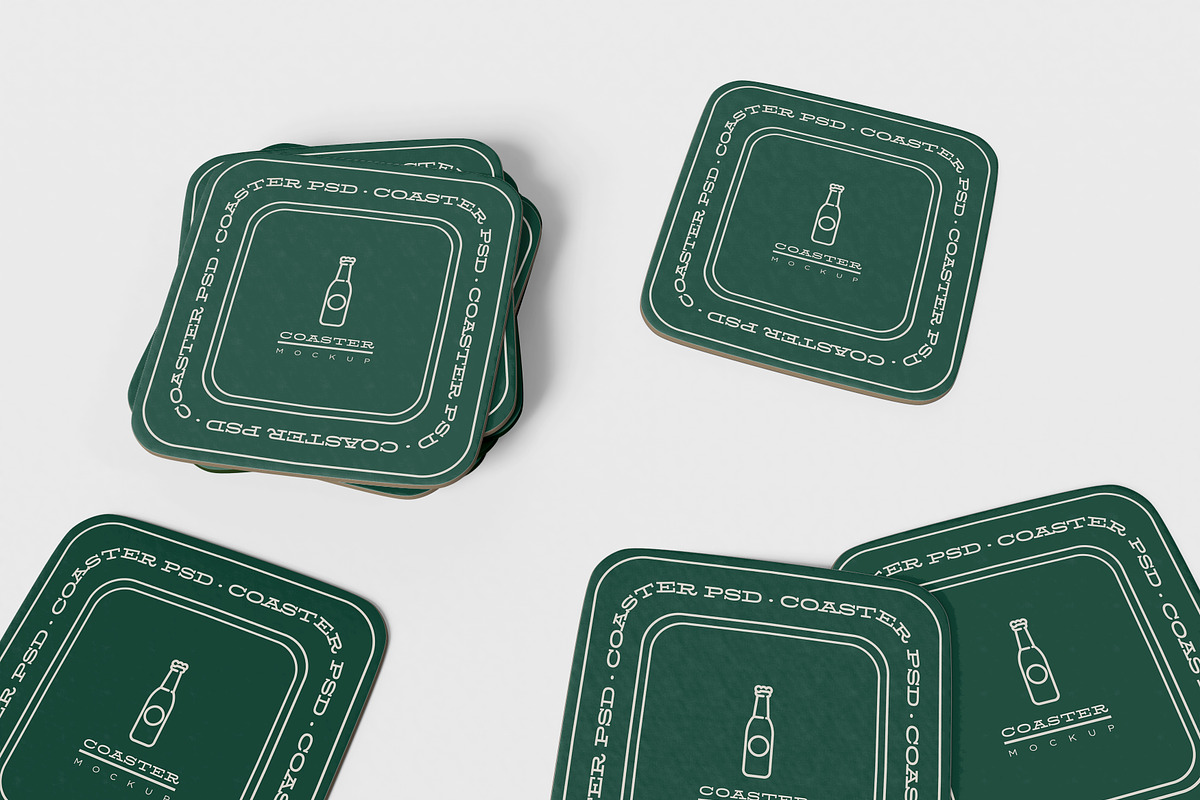 Square Coasters Mockup Set, a Print Template by Mego-studio