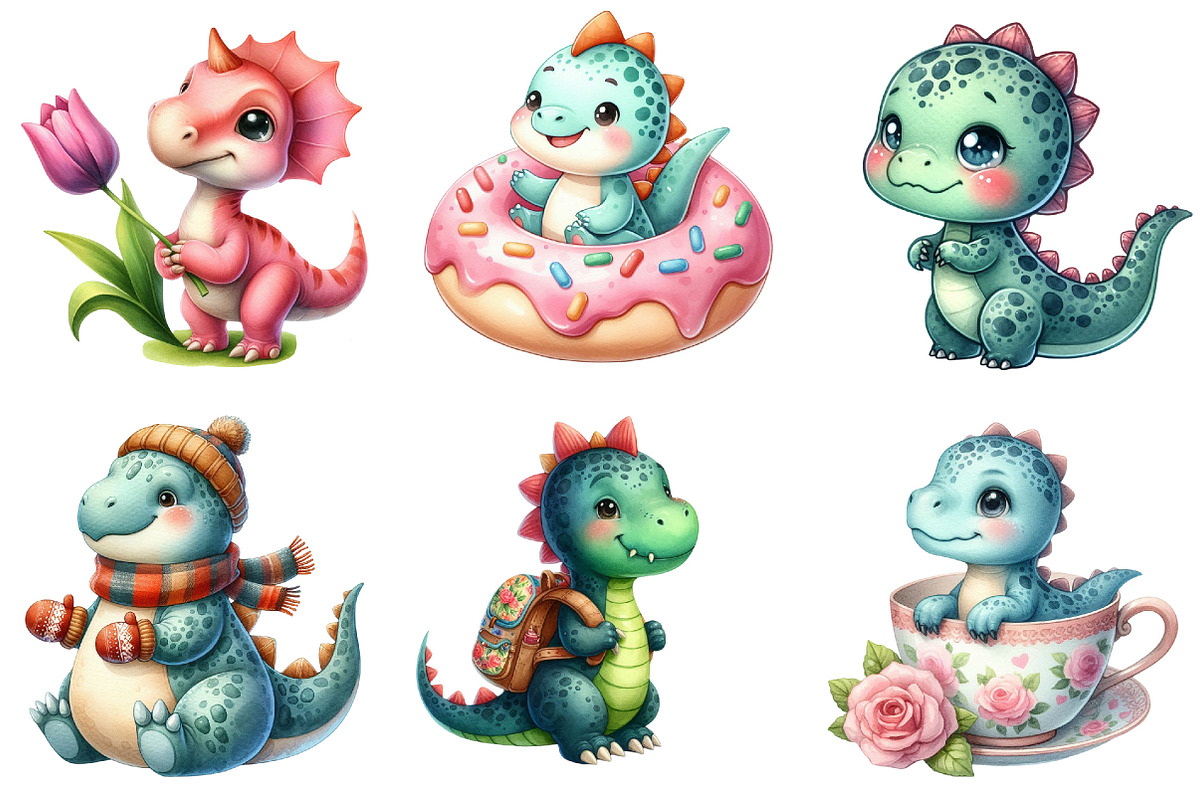 Watercolor Cute Baby Dinosaur PNG, an Illustration by Pixels.Craft (Photo 2 of 6)