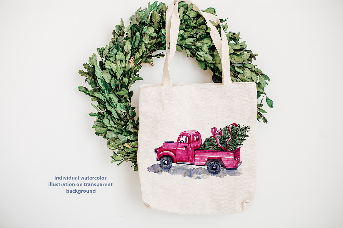 Watercolor christmas truck, a Decorative Illustration by NataliMiasStore (Photo 3 of 3)