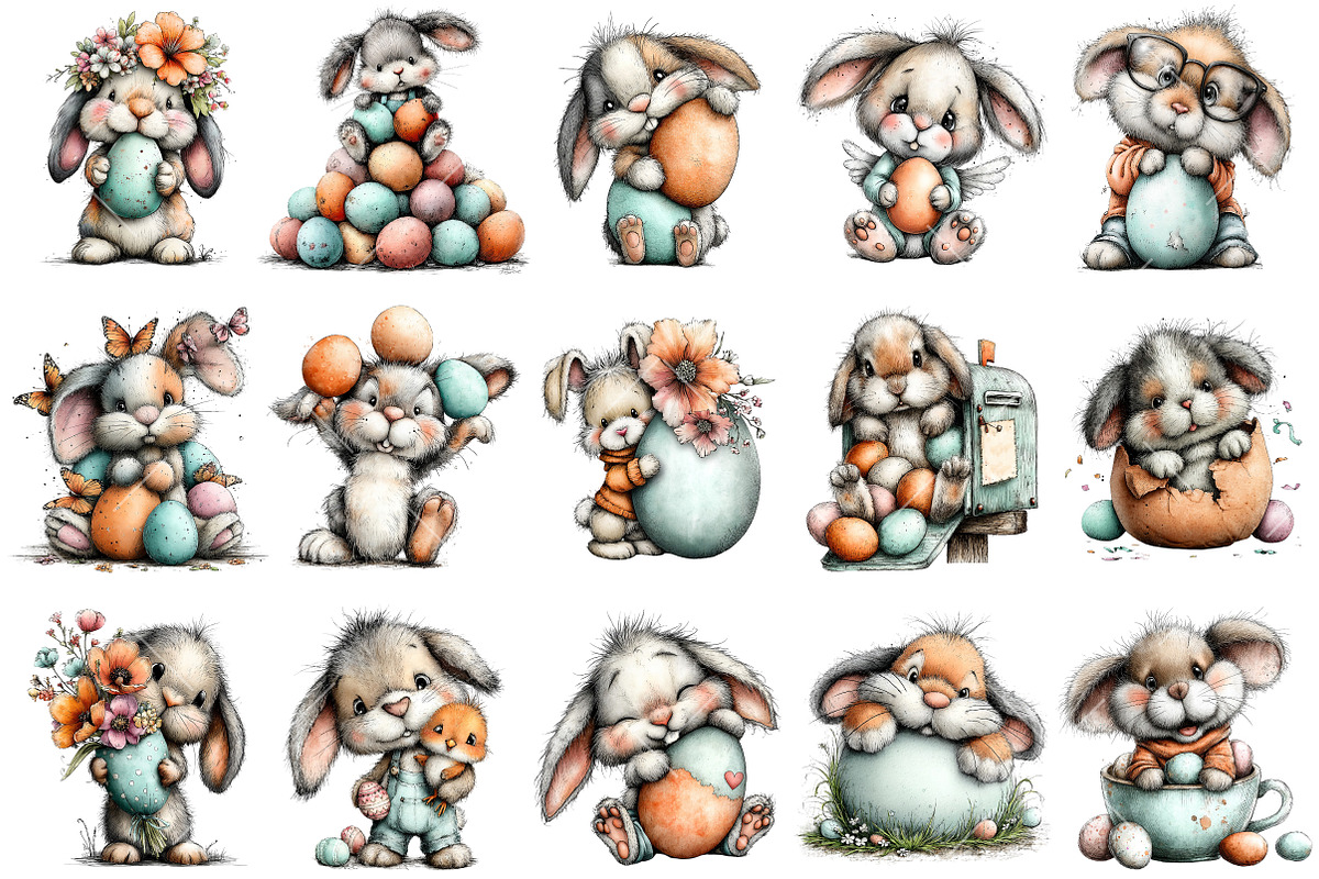 Whimsical Easter Bunny Clipart, an Illustration by OK Design (Photo 3 of 6)