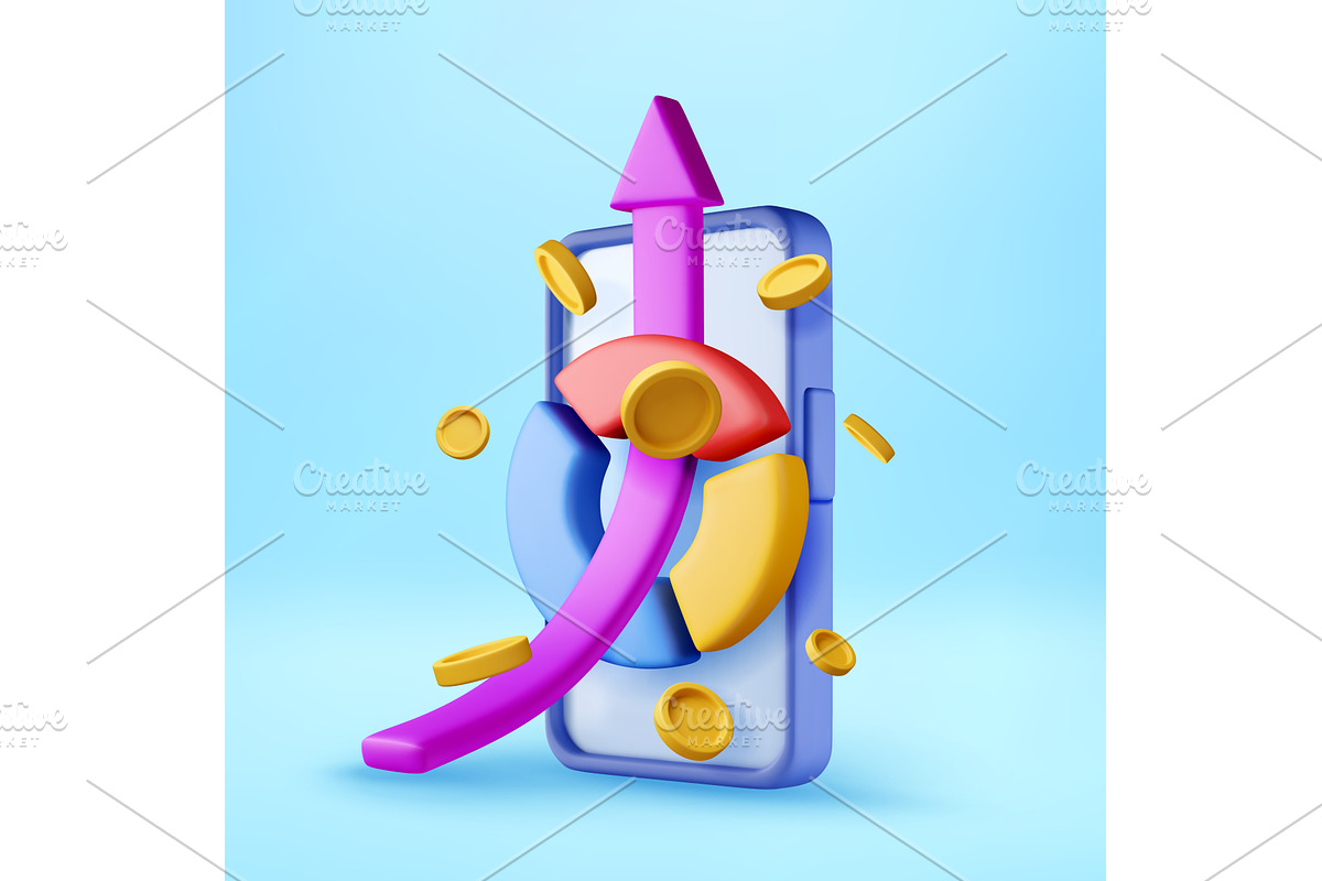 3D Mobile phone with growing arrow, a Finance Illustration by Abscent
