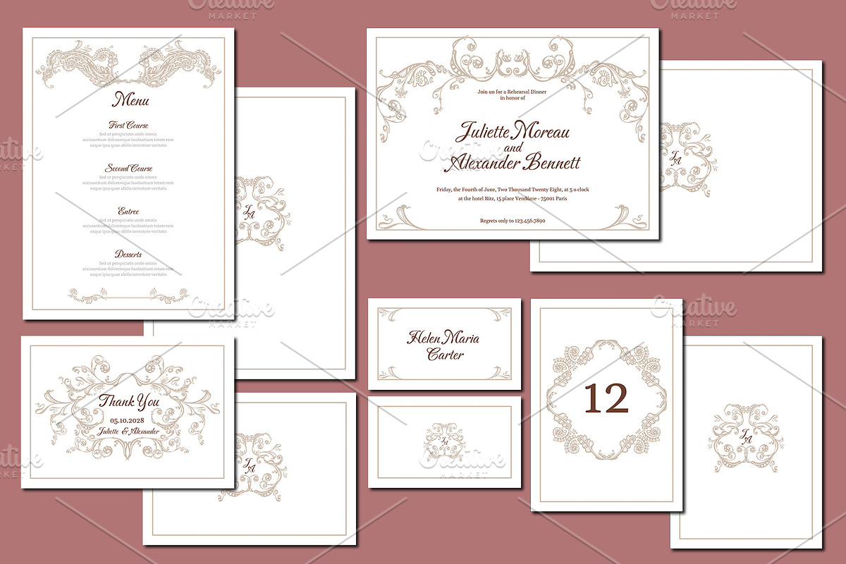 Baroque Wedding Crest Invitation Set, an Invitation Template by ilustrinna (Photo 6 of 6)