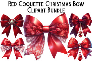Red Coquette Christmas Bow Bundle, an Illustration by Pixels.Craft