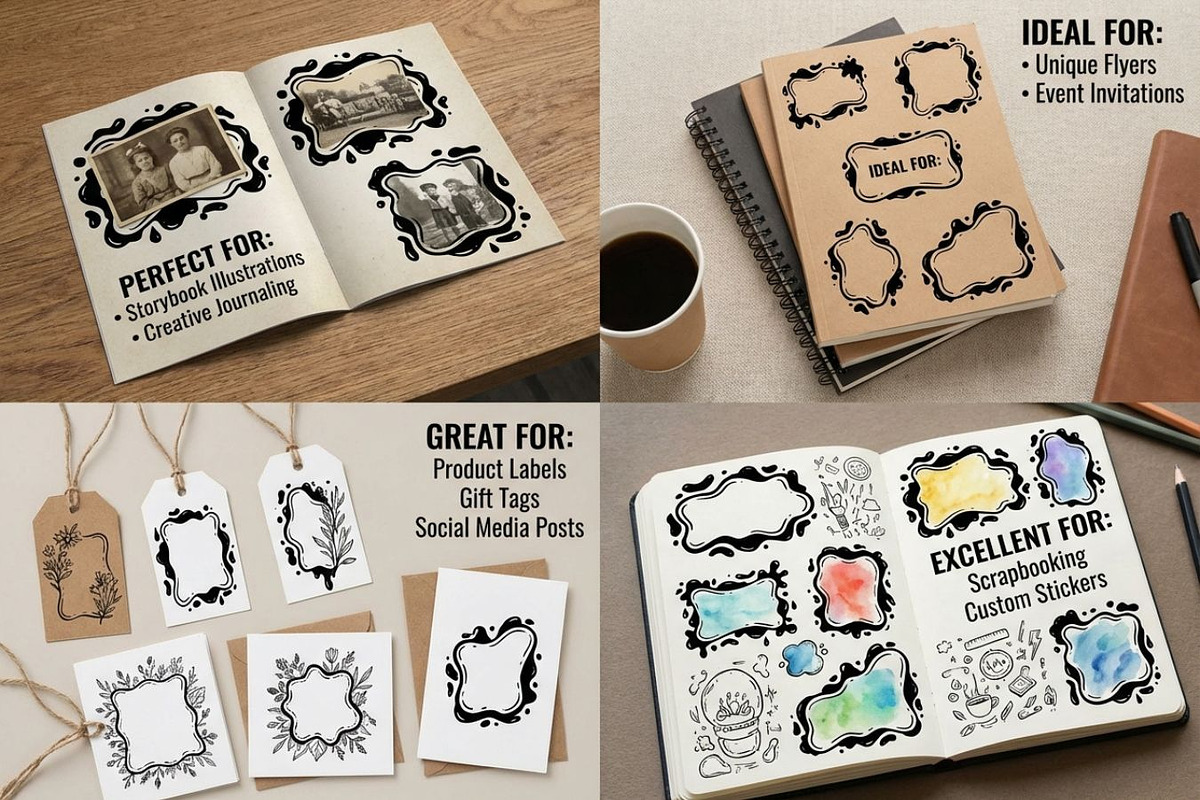 Hand Drawn Ink Blot Frames, a Decorative Illustration by PassionPNGcreation (Photo 4 of 4)