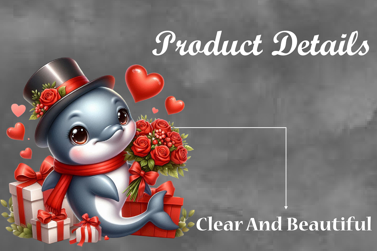 Valentine Cute Dolphin Clipart, a Seasonal Illustration by Craft Nest (Photo 3 of 5)