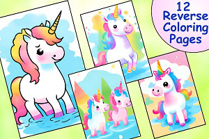 Cute Unicorn Reverse Coloring Pages