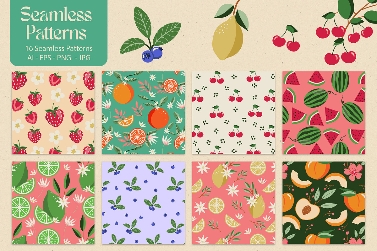 Fresh Fruit Market Clipart & Pattern, an Illustration by The Audacious Brush (Photo 5 of 13)