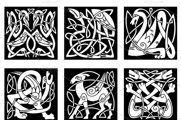 Celtic style animals on black preview 2