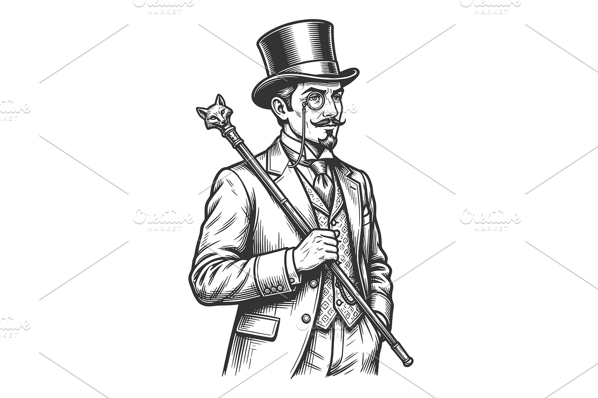 Elegant Victorian Gentleman with Fox, a Person Illustration by AlexArt