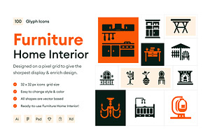 Furniture Home Interior Icons, a Solid Icon by Prosymbols