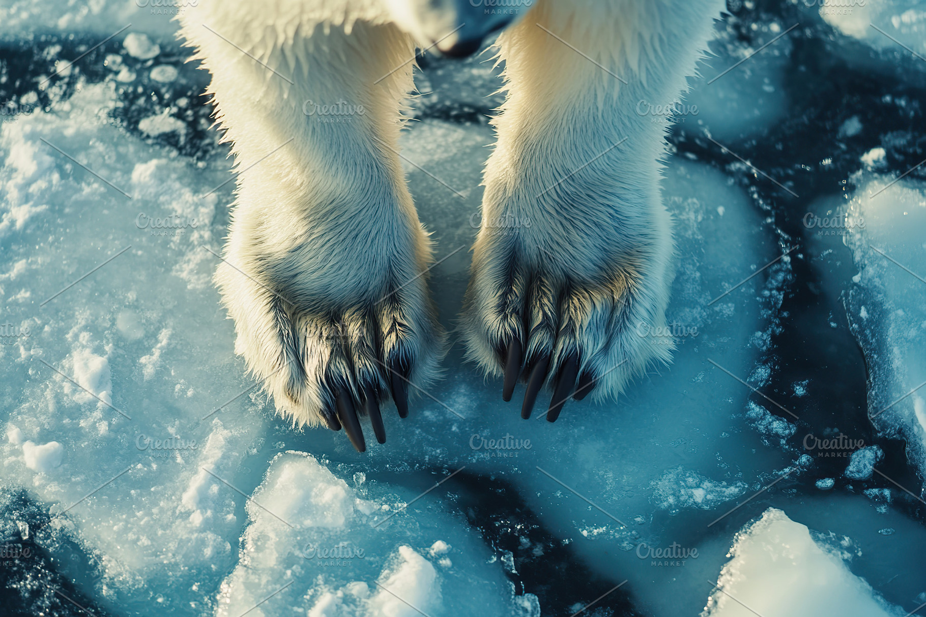 Polar bear stands on melting ice in a vulnerable habitat during, an Animal Photo by AlyaAnd