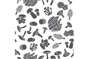 Edible mushrooms seamless pattern, a Food Illustration by VictoriaSergeeva