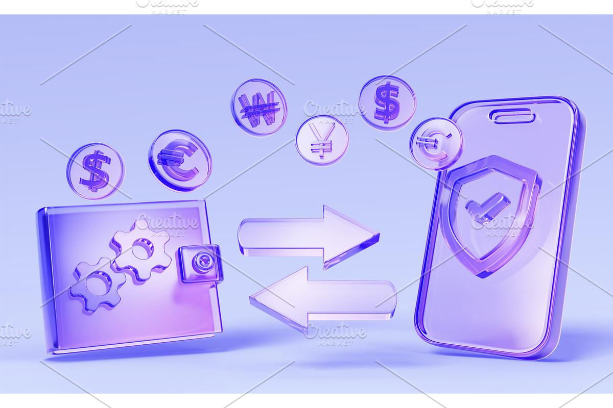 3D money transfer, mobile banking, a Finance Illustration by Marozhkastudio