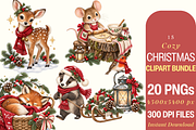 Christmas Woodland Animals Cliparts, a Seasonal Illustration by Ink Gallery (Thumbnail 2 of 8)