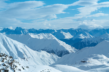 Silvretta Alps winter view (Austria). Panorama., a Nature Photo by YuriyB