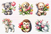 Cute Animals and Tulip Flower, an Illustration by CreationArt (Thumbnail 4 of 6)