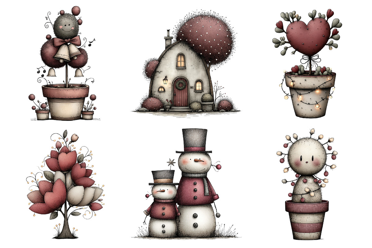 Whimsical Christmas Topiary Trees, an Illustration by Daily.Designs (Photo 3 of 5)