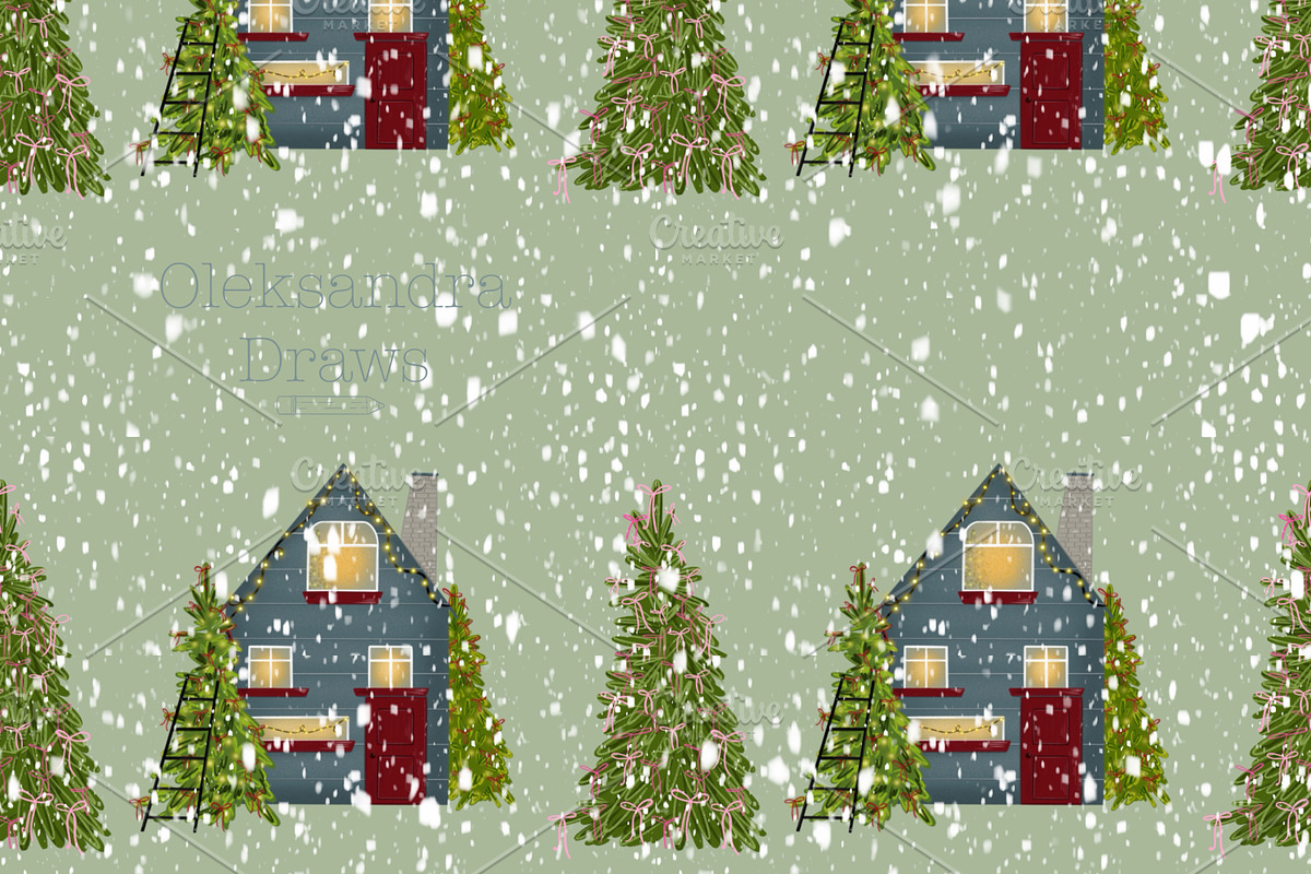 Hand drawn Christmas Houses Patterns, a Decorative Illustration by Oleksandra Illustrates (Photo 3 of 9)