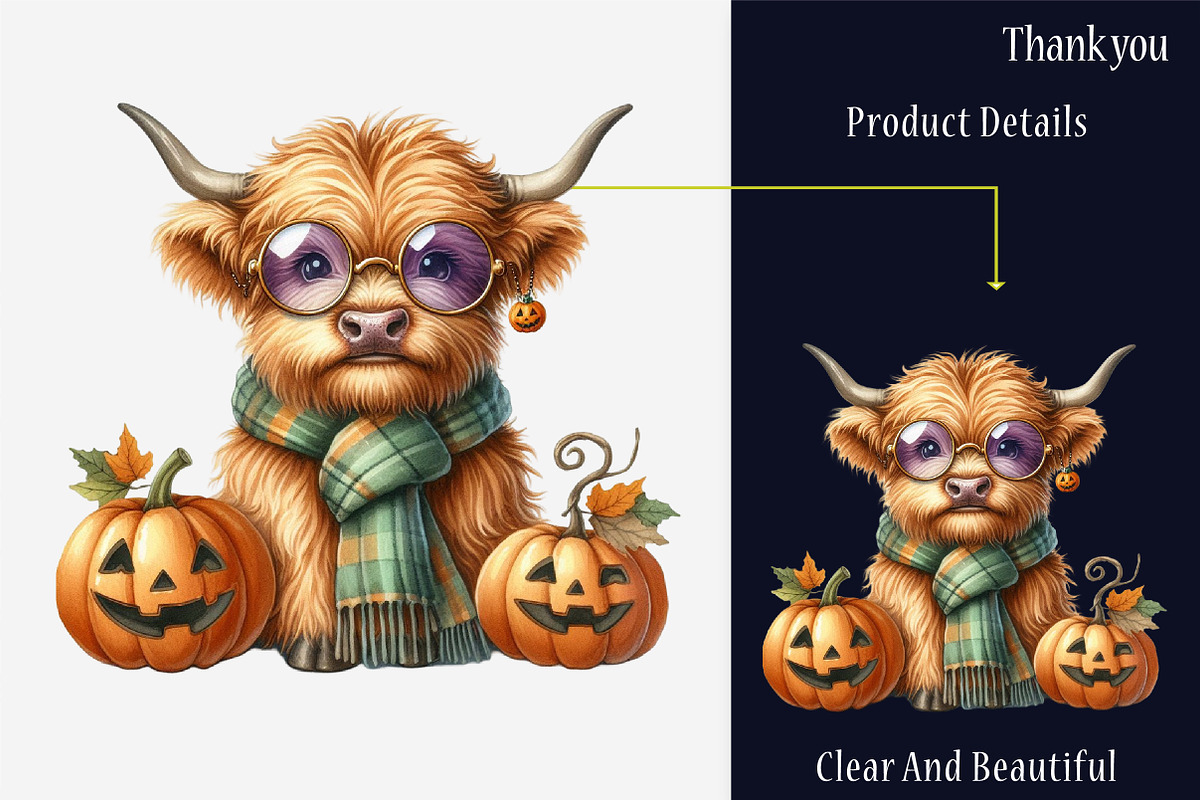 Cute Halloween highland cow Clipart, a Graphic by designcity5 (Photo 5 of 5)