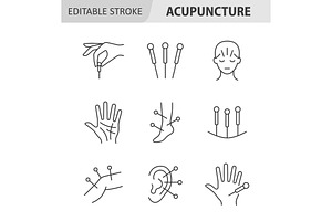 Acupuncture line icon set, an Outline Icon by ElineDesign