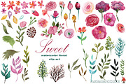 Floral watercolor clip art Sweet, an Illustration by SandraGraphicDesign (Thumbnail 2 of 5)