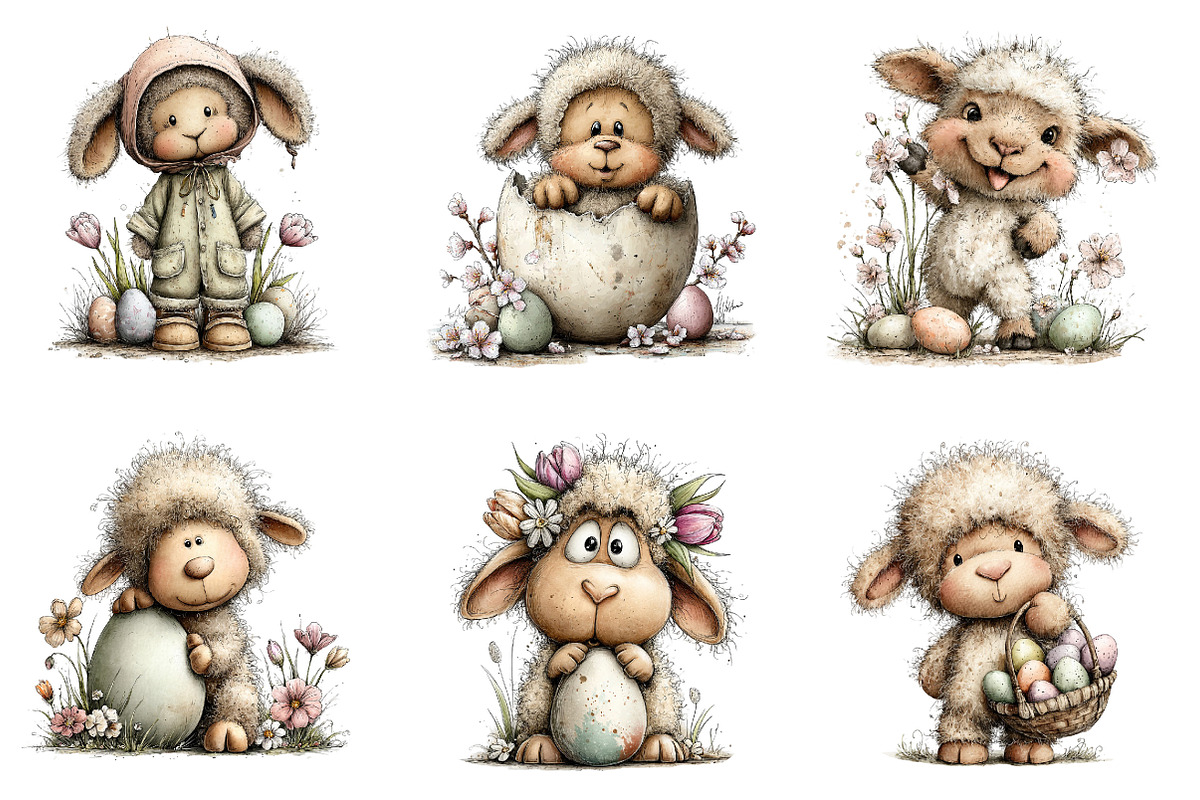 Whimsical Easter Sheep Clipart, an Illustration by Dream Creation (Photo 6 of 6)