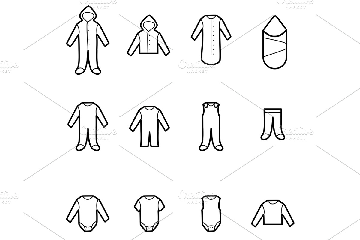 Baby Clothes Line Icons Set, an Outline Icon by land art (Photo 2 of 6)